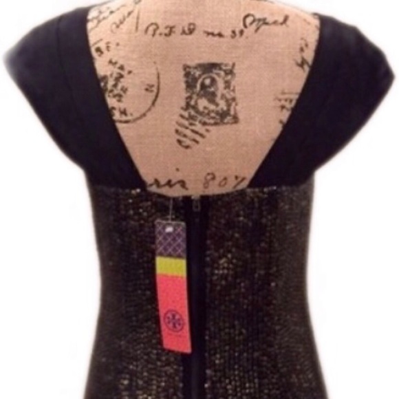 TORY BURCH Black Gold Sequin Party Dress NWT - Picture 6 of 8
